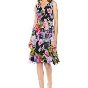 NWT Tahari Floral Chiffon Faux Wrap Dress